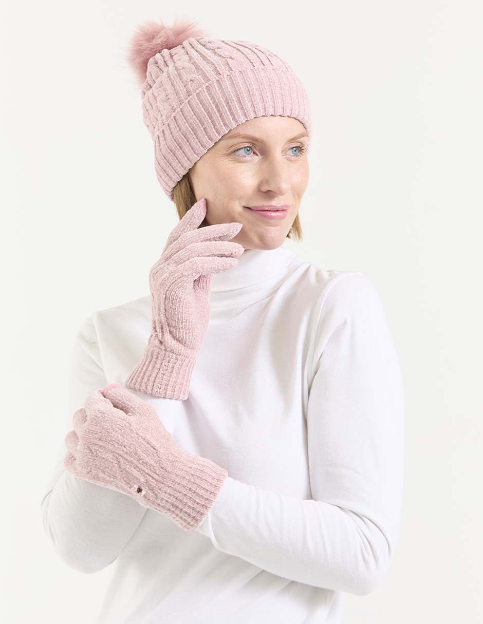 Set gorro - guantes estampado liso de mujer 6