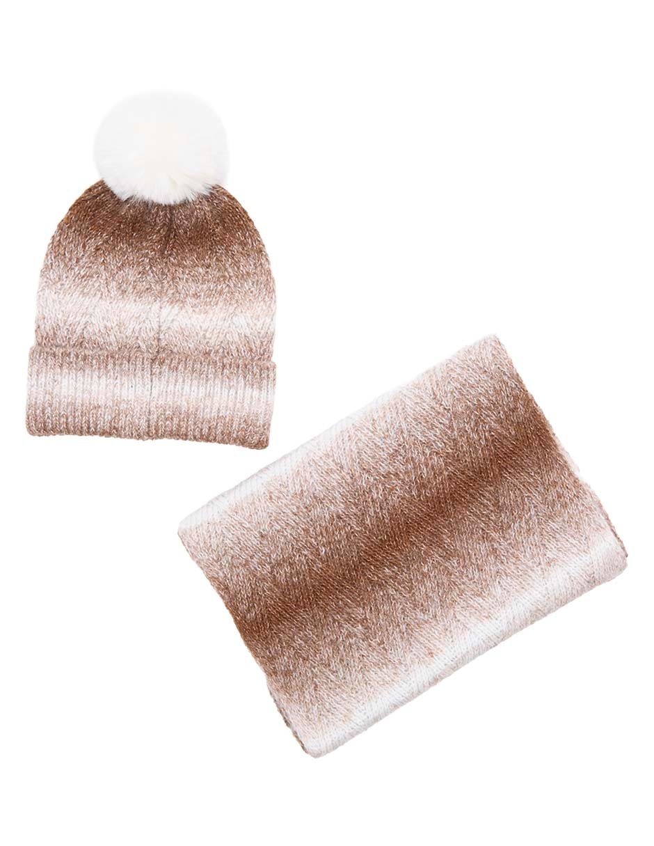 Set bufanda gorro liso con pompón de mujer 2